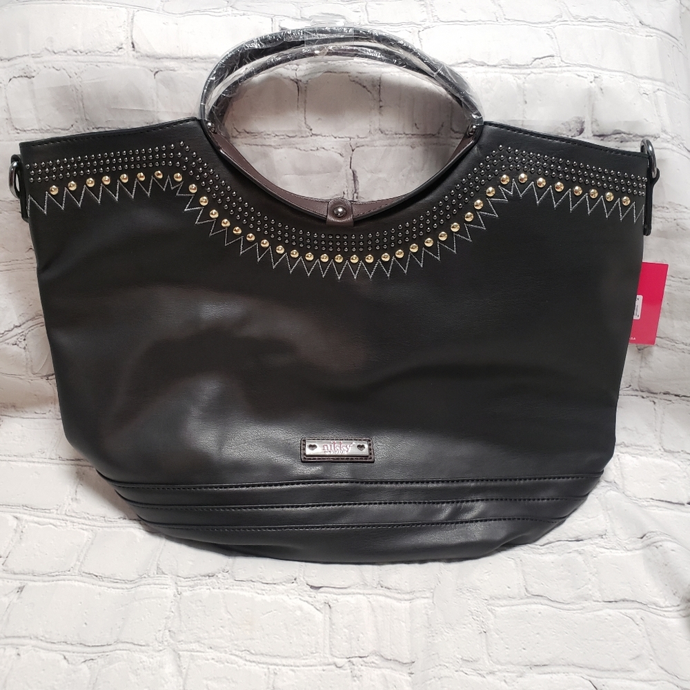 Nicole lee NIKKI Elke Tote Bag Beaded Embroided. Black Handbag.